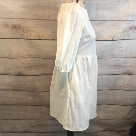 WAYF Dress Lace-Up Back Puff Sleeves Babydoll Mini White Cotton Size Small - Picture 7 of 12